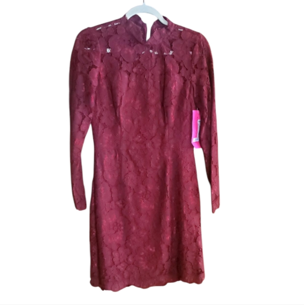 Betsey Johnson Women's Dress Mini NWT Wine Floral Lace  Size 6